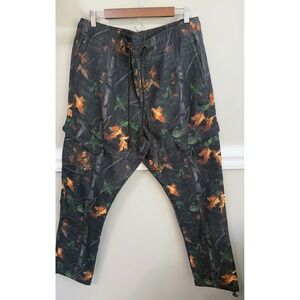 Saints Studio Mens XL Camo Cargo Pants Forest Leaf Print Ripstop Tapered Jogger